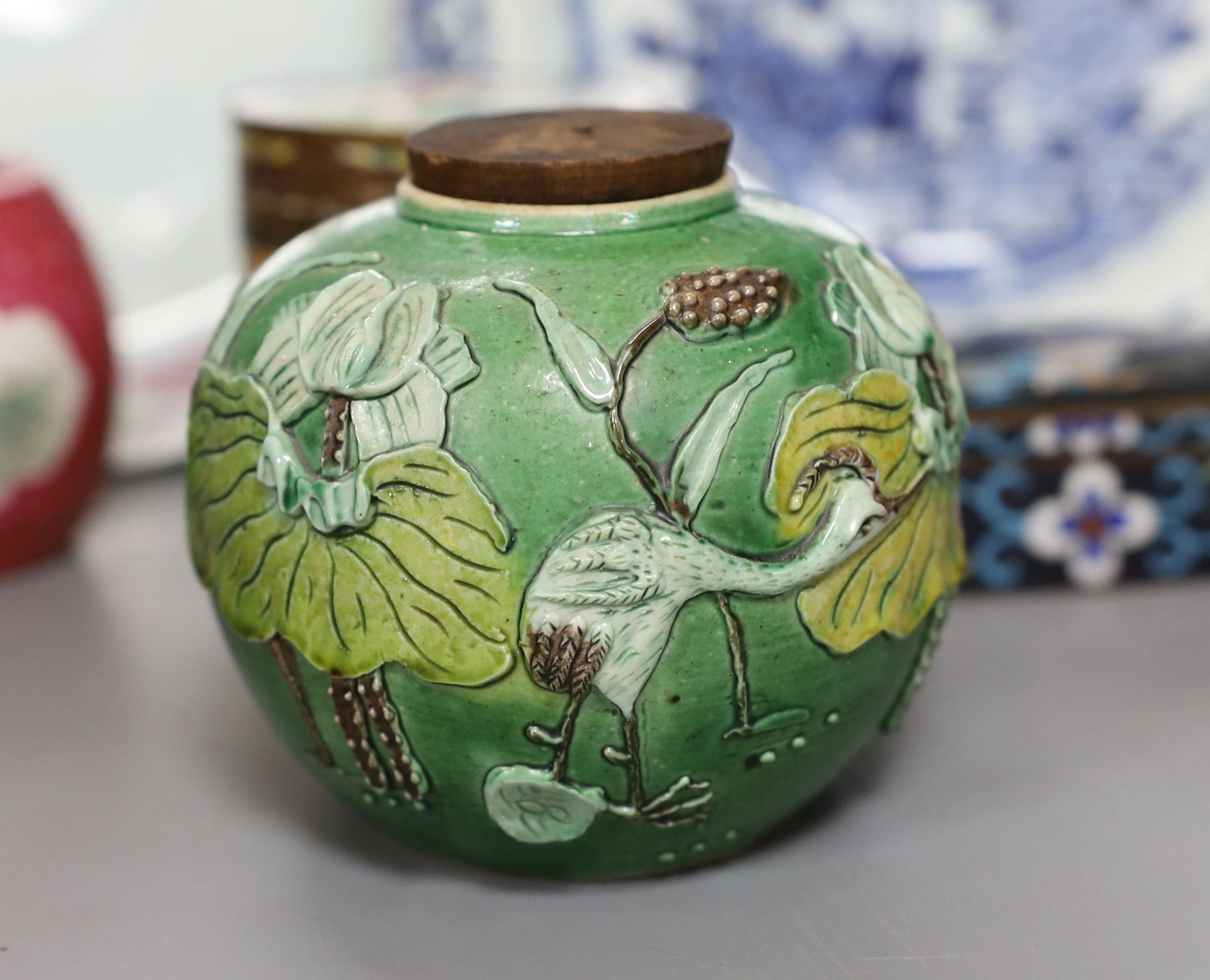 A group of 18th-20th century Chinese porcelain, Canton enamel jar, etc.